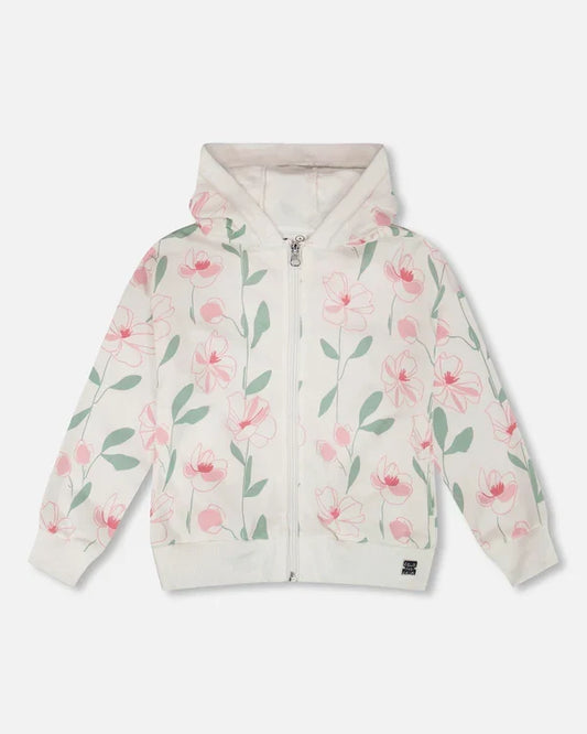 Deux Par Deux French Terry Hoodie - Printed Vertical Flowers
