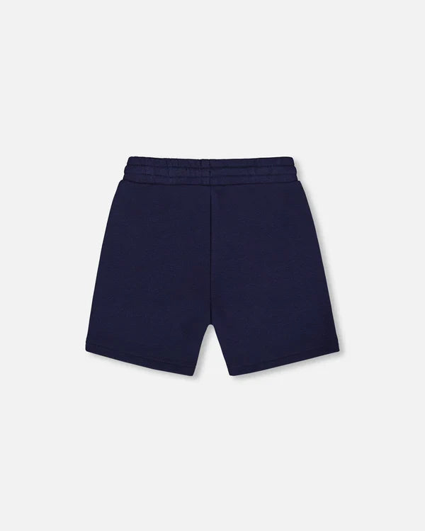 Deux Par Deux French Terry Zip Pocket Shorts - Navy Blue