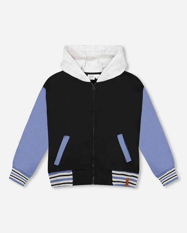 Deux Par Deux Full Zip Fleece Hooded Jacket - Anthracite/Black