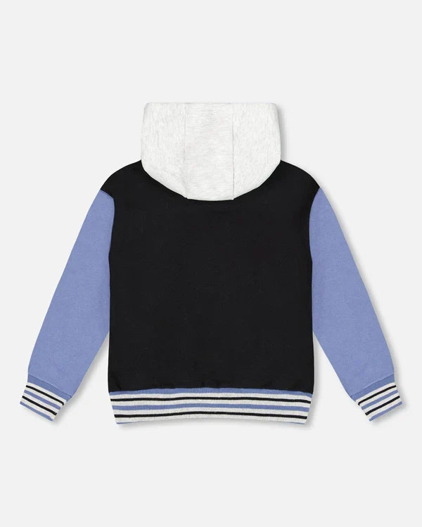 Deux Par Deux Full Zip Fleece Hooded Jacket - Anthracite/Black
