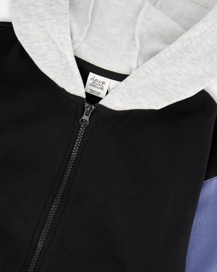 Deux Par Deux Full Zip Fleece Hooded Jacket - Anthracite/Black