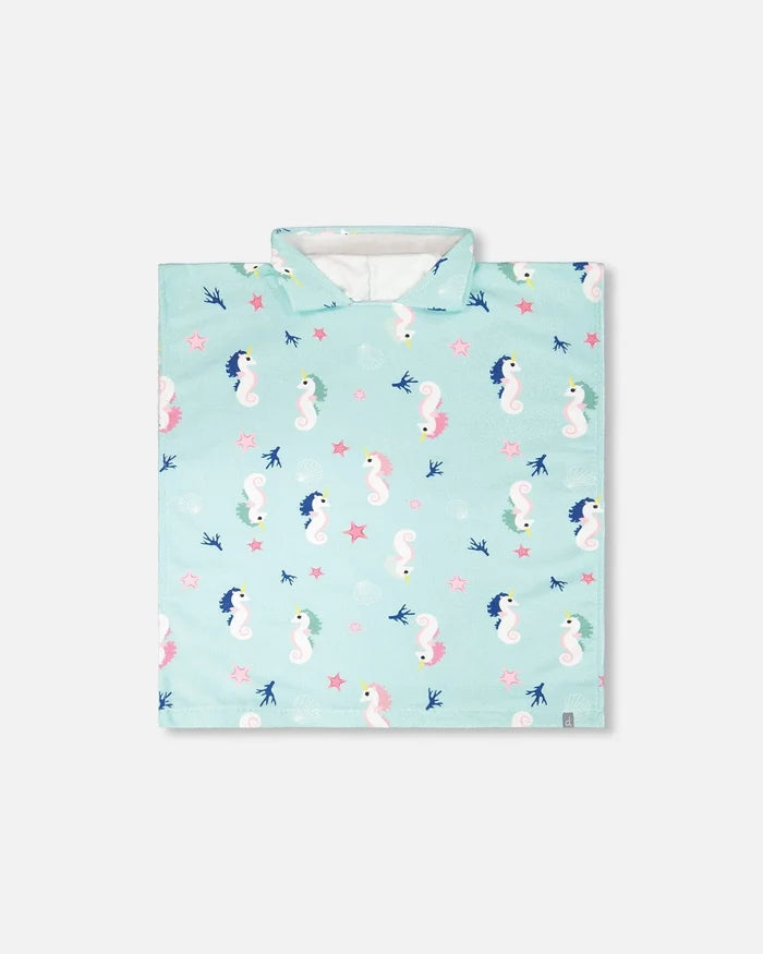 Deux Par Deux Hooded Beach Towel - Blue Seahorse