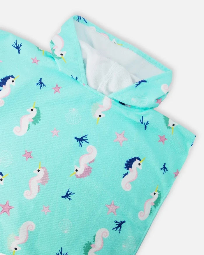 Deux Par Deux Hooded Beach Towel - Blue Seahorse