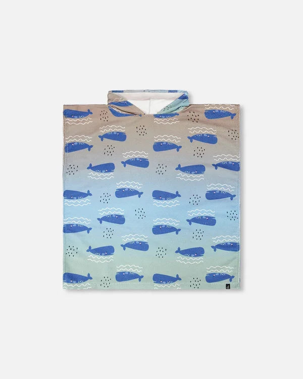 Deux Par Deux Hooded Beach Towel - Gradient Whales