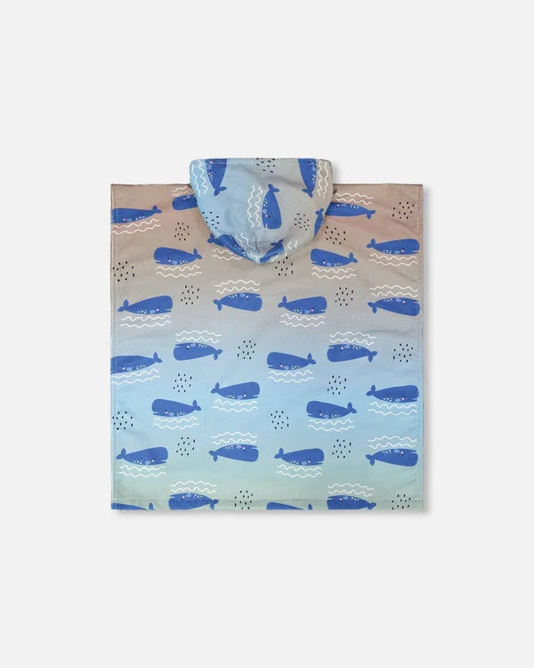 Deux Par Deux Hooded Beach Towel - Gradient Whales