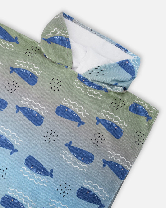 Deux Par Deux Hooded Beach Towel - Gradient Whales