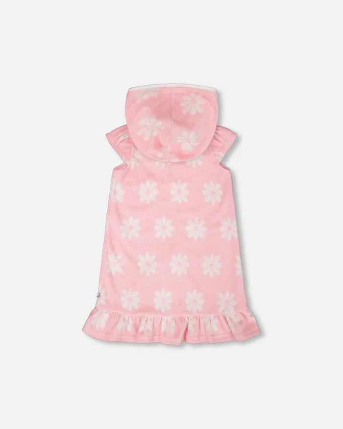 Deux Par Deux Hooded Terry Beach Dress - Pink Printed Flowers