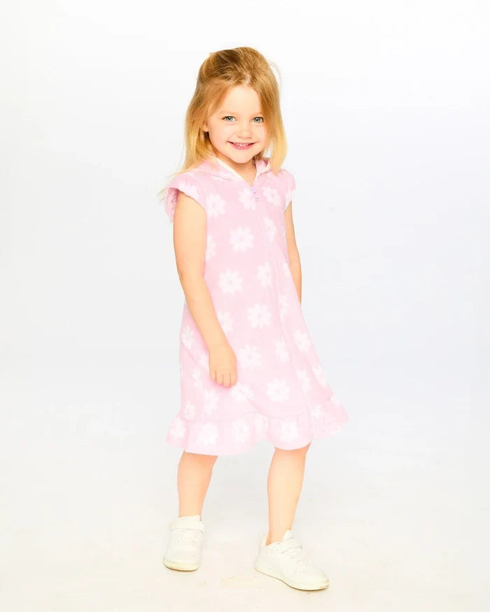 Deux Par Deux Hooded Terry Beach Dress - Pink Printed Flowers