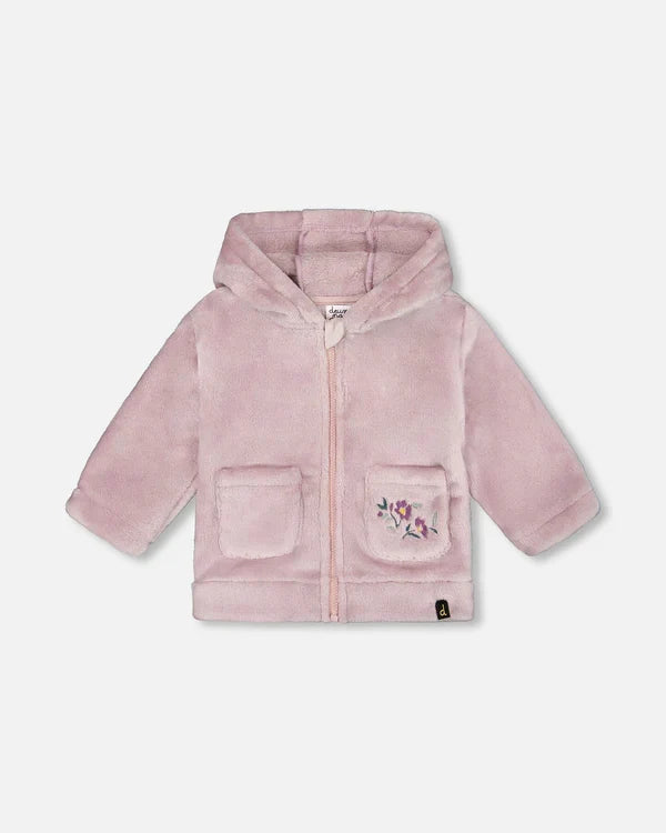 Deux Par Deux Hooded Zip Sherpa Jacket - Keepsake Lilac