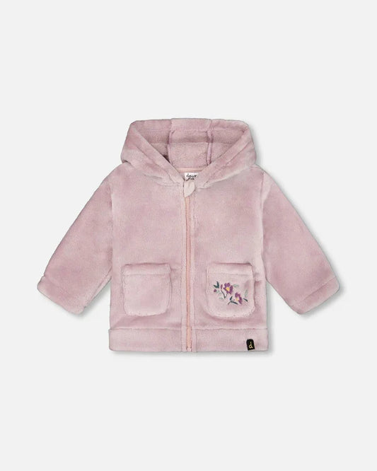 Deux Par Deux Hooded Zip Sherpa Jacket - Keepsake Lilac