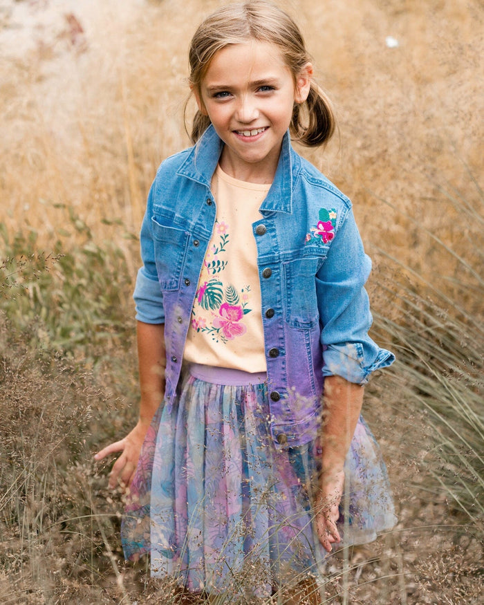 Deux Par Deux Jean Denim Jacket With Embroidery - Floral Light Blue Denim