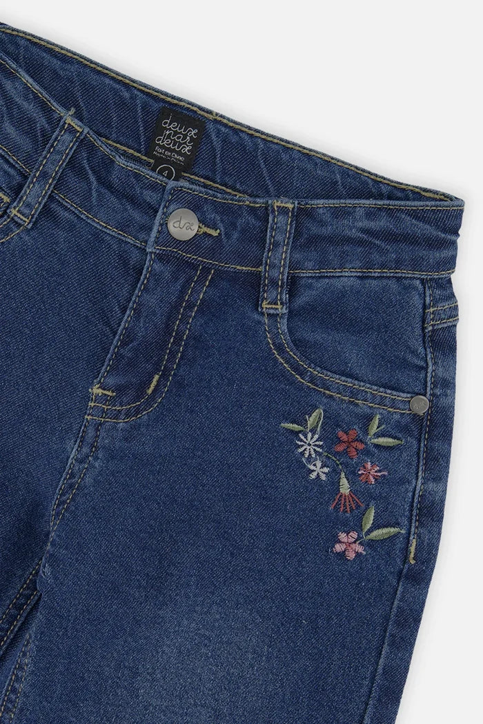 Deux Par Deux Jeans with Flower Embroidery - Light Blue