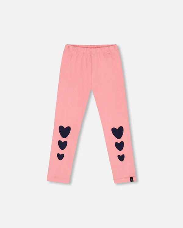Deux Par Deux Jersey Leggings - Mauve Glow Heart Knee Print