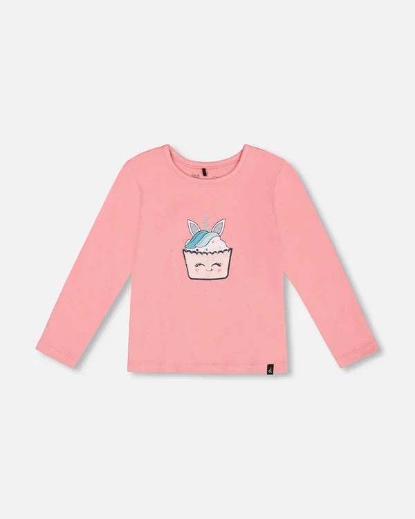 Deux Par Deux Jersey Long Sleeve T-Shirt - Mauve Glow Unicorn Cupcake
