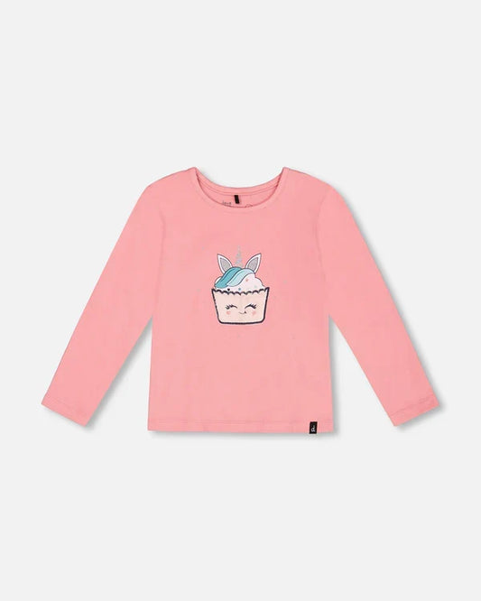 Deux Par Deux Jersey Long Sleeve T-Shirt - Mauve Glow Unicorn Cupcake