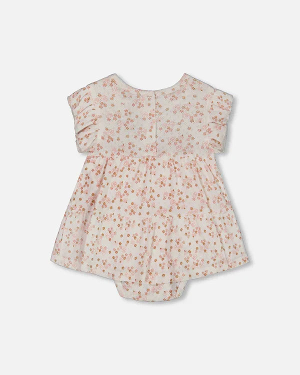 Deux Par Deux Jersey Pointelle Romper - Printed Pink Ditsy Flowers