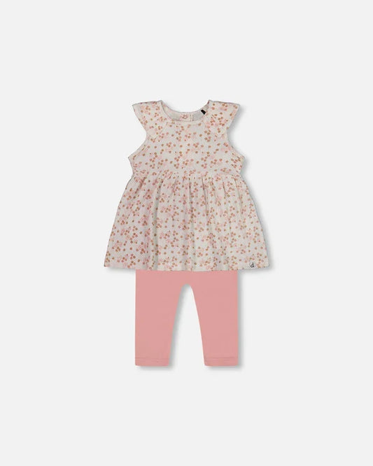 Deux Par Deux Jersey Pointelle Tunic and Leggings - Printed Pink Ditsy Floral