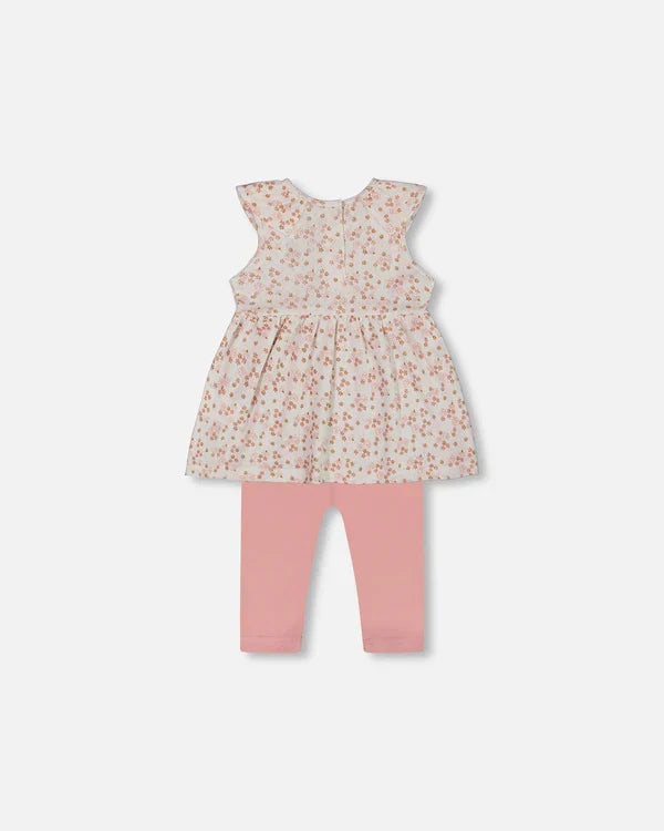 Deux Par Deux Jersey Pointelle Tunic and Leggings - Printed Pink Ditsy Floral