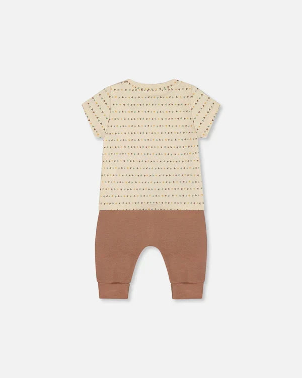 Deux Par Deux Jersey Top & Pant Set - Brown, Beige, And Monkey