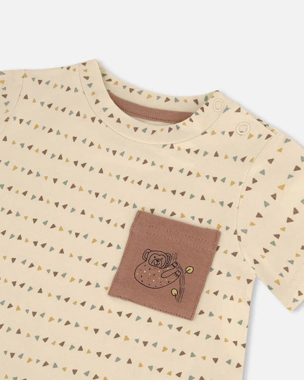 Deux Par Deux Jersey Top & Pant Set - Brown, Beige, And Monkey