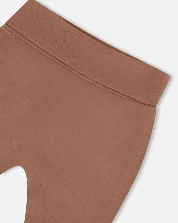 Deux Par Deux Jersey Top & Pant Set - Brown, Beige, And Monkey