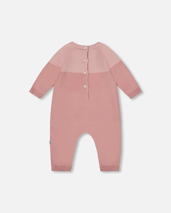 Deux Par Deux Knit Romper - Bi-Color Old Pink Cat