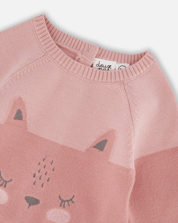 Deux Par Deux Knit Romper - Bi-Color Old Pink Cat