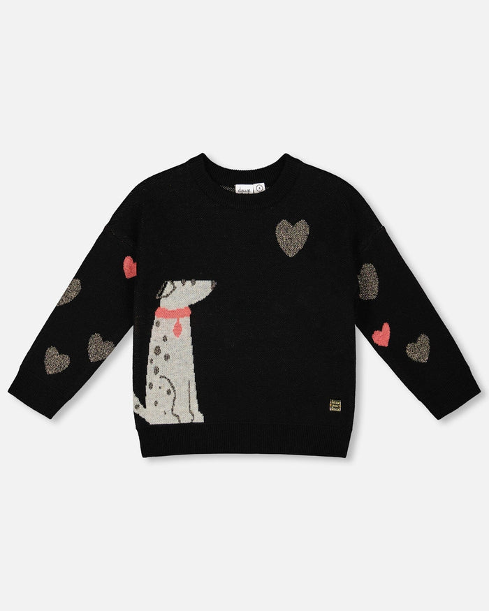 Deux Par Deux Knit Sweater - Anthracite Black Dalmatian with Hearts