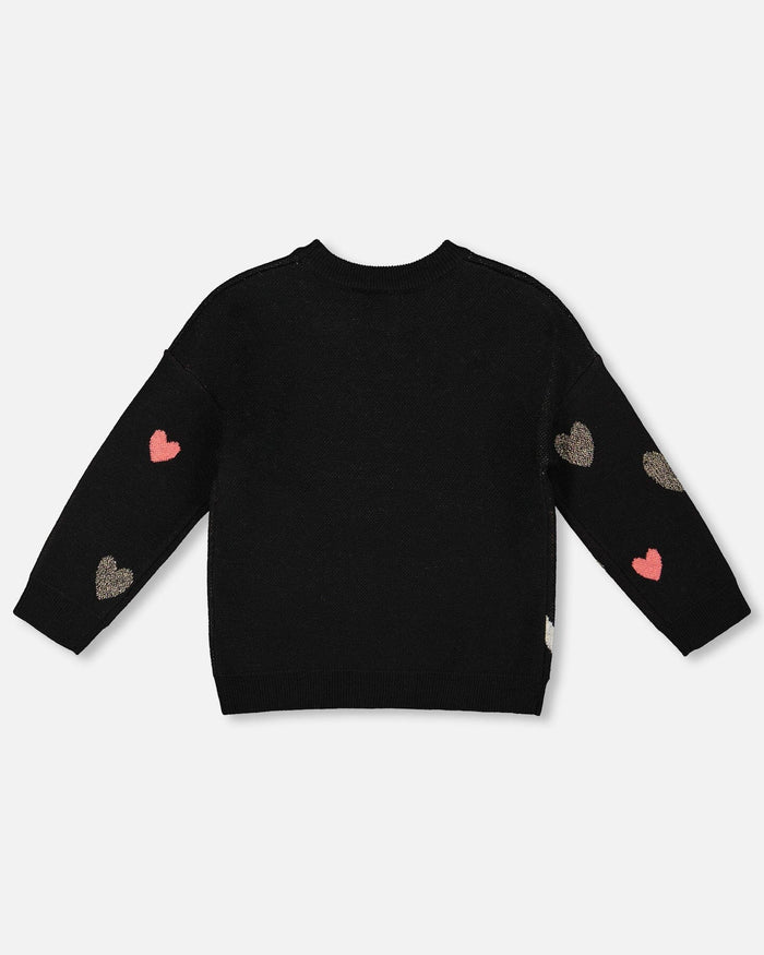 Deux Par Deux Knit Sweater - Anthracite Black Dalmatian with Hearts
