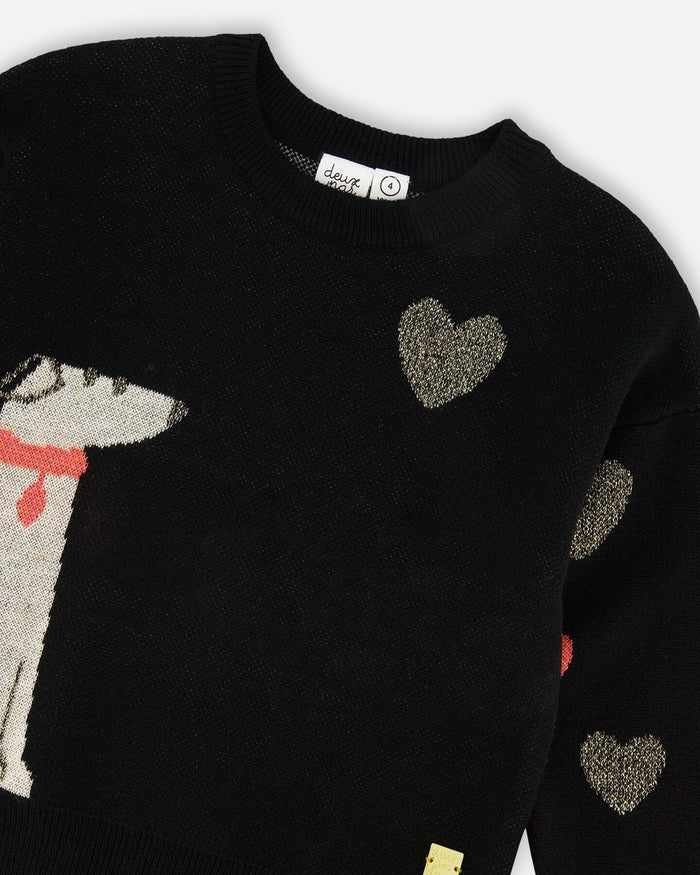 Deux Par Deux Knit Sweater - Anthracite Black Dalmatian with Hearts