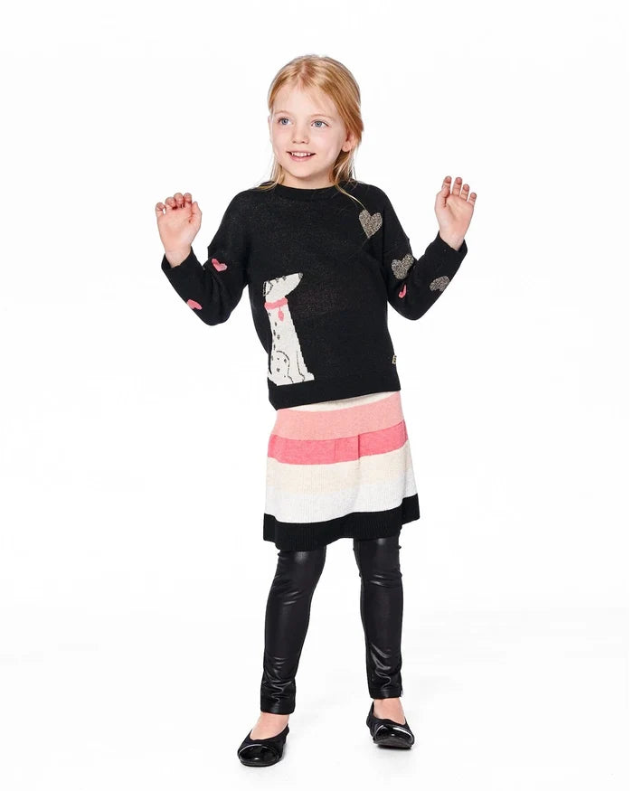Deux Par Deux Knit Sweater - Anthracite Black Dalmatian with Hearts