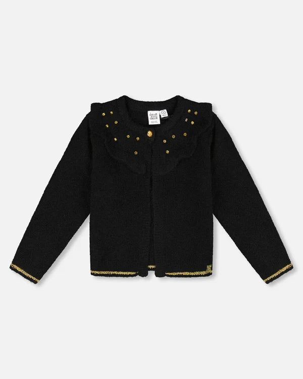 Deux Par Deux Knitted Cardigan - Black Rhinestones
