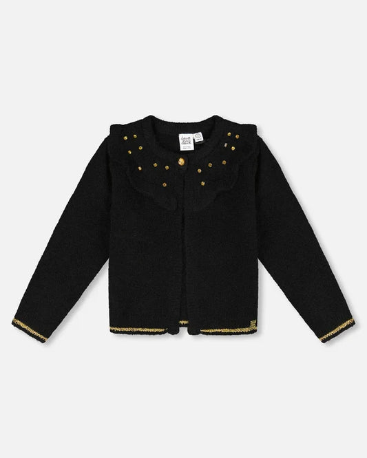 Deux Par Deux Knitted Cardigan - Black Rhinestones