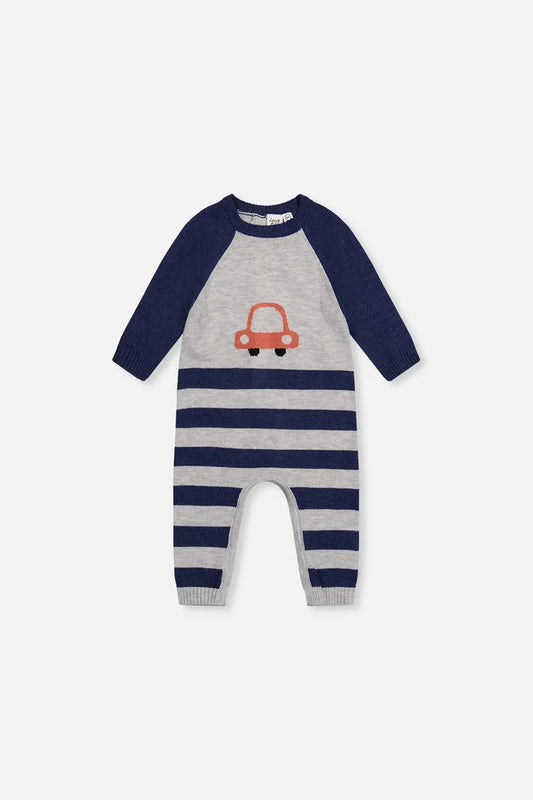 Deux Par Deux Knitted Intarsia Romper - Bijou Blue