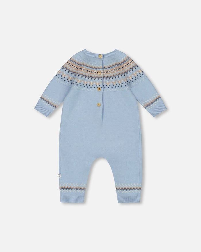 Deux Par Deux Knitted Jacquard Romper - Celestial Light Blue