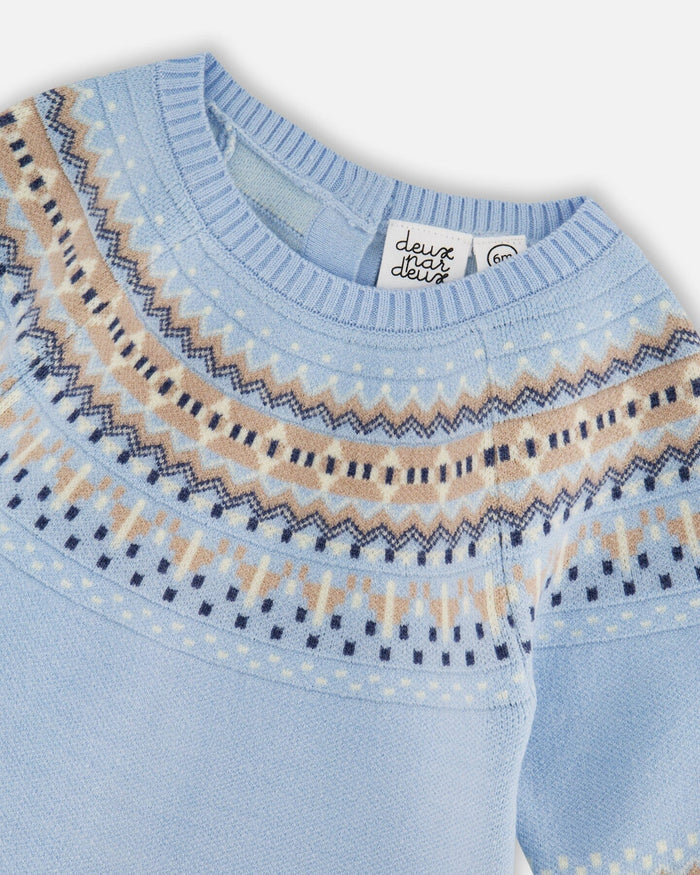 Deux Par Deux Knitted Jacquard Romper - Celestial Light Blue