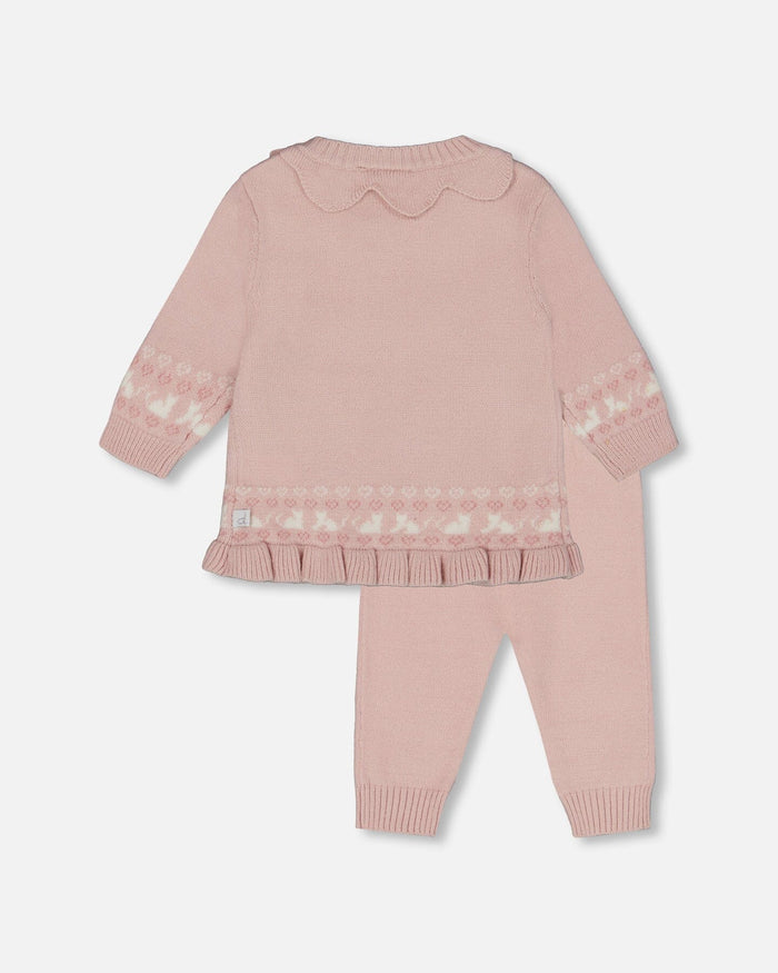 Deux Par Deux Knitted Top And Pant Set - Light Pink