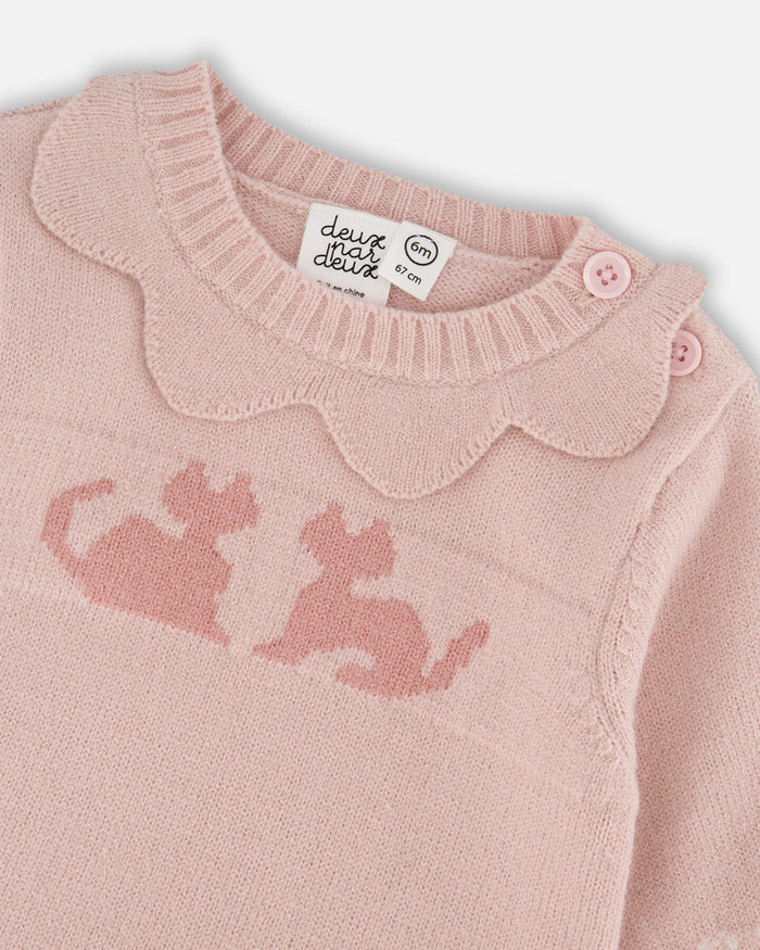 Deux Par Deux Knitted Top And Pant Set - Light Pink