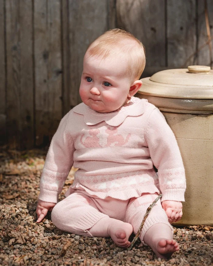 Deux Par Deux Knitted Top And Pant Set - Light Pink