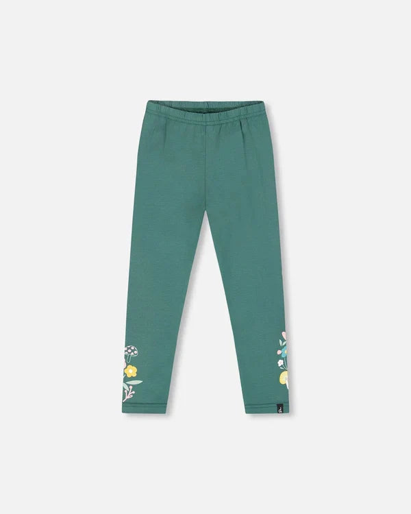 Deux Par Deux Leggings - Dark Green with Flowers