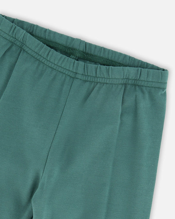 Deux Par Deux Leggings - Dark Green with Flowers