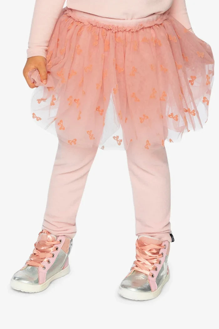 Deux Par Deux Leggings with Intergrated Tulle Skirt - Silver Pink