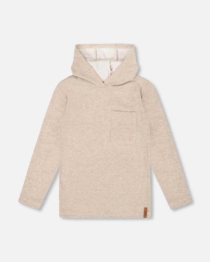Deux Par Deux Long Sleeve Brushed Jersey Hoodie - Heathered Beige