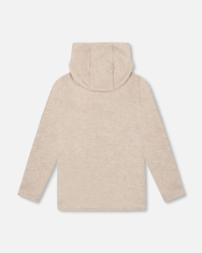 Deux Par Deux Long Sleeve Brushed Jersey Hoodie - Heathered Beige