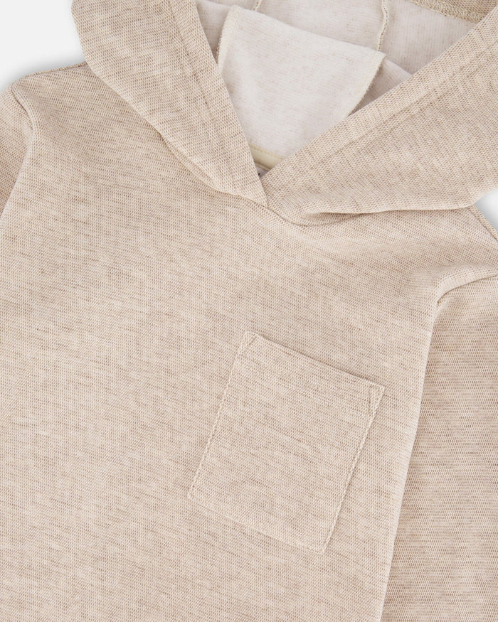 Deux Par Deux Long Sleeve Brushed Jersey Hoodie - Heathered Beige