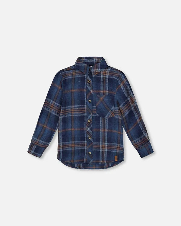 Deux Par Deux Long Sleeve Flannel Shirt - Blue/Brown