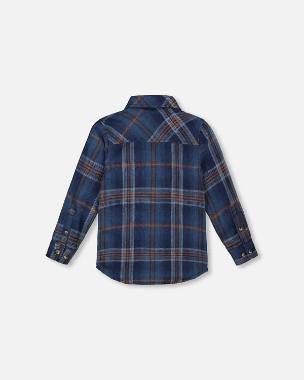 Deux Par Deux Long Sleeve Flannel Shirt - Blue/Brown
