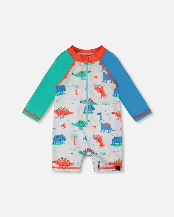 Deux Par Deux Long Sleeve One-Piece Rashguard - Baby Dinosaur