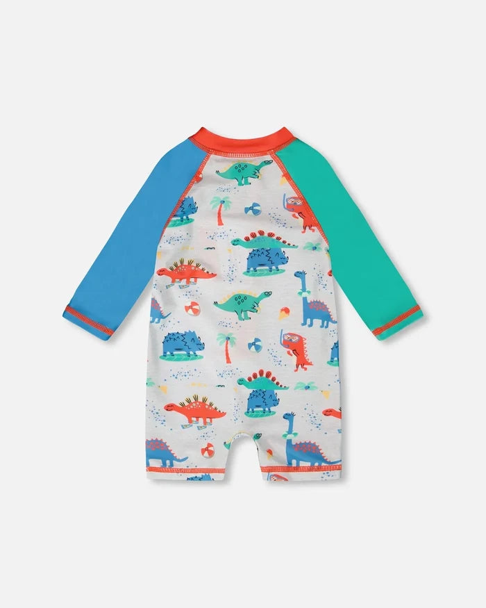 Deux Par Deux Long Sleeve One-Piece Rashguard - Baby Dinosaur