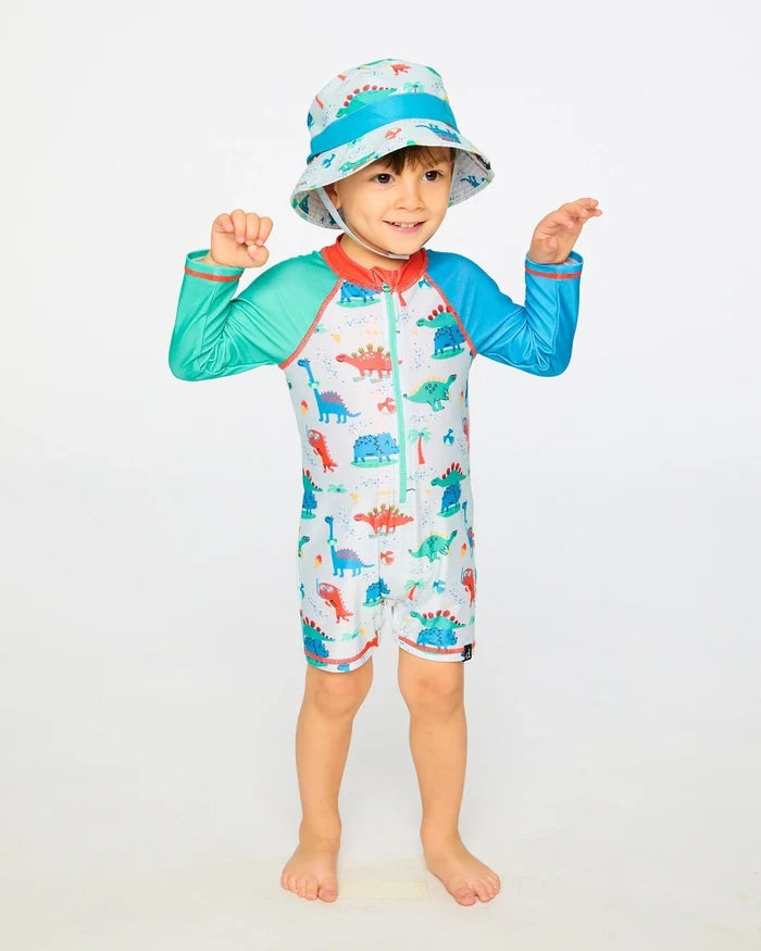 Deux Par Deux Long Sleeve One-Piece Rashguard - Baby Dinosaur